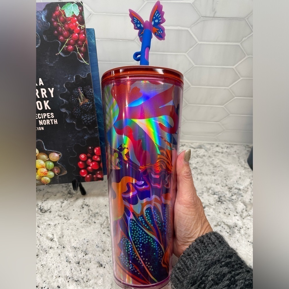 Starbucks Summer 2024 Maximal Butterfly Pattern Straw Topper Tumbler. NWT. Fun! - Picture 3 of 7